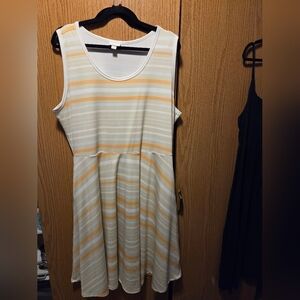 LuLaRoe White and Orange Striped Midi Dress
